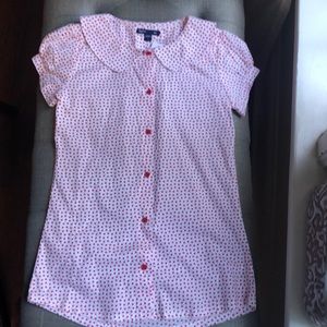 ❤️Crisp White Cotton Blouse w/ Red Dots Girl sz 10